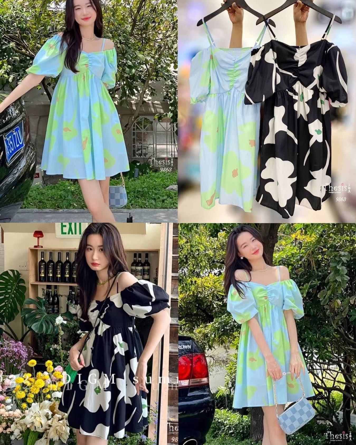 เดรสสายเดี่ยวเว้าไหล่ แขนพองสมอค เก็บปลายอขนทรงสวย ด้านหลังเป็น สมอคกว้างเข้าทรงพอดีตัว สินค้าคุณภาพ (พร้อมส่ง)