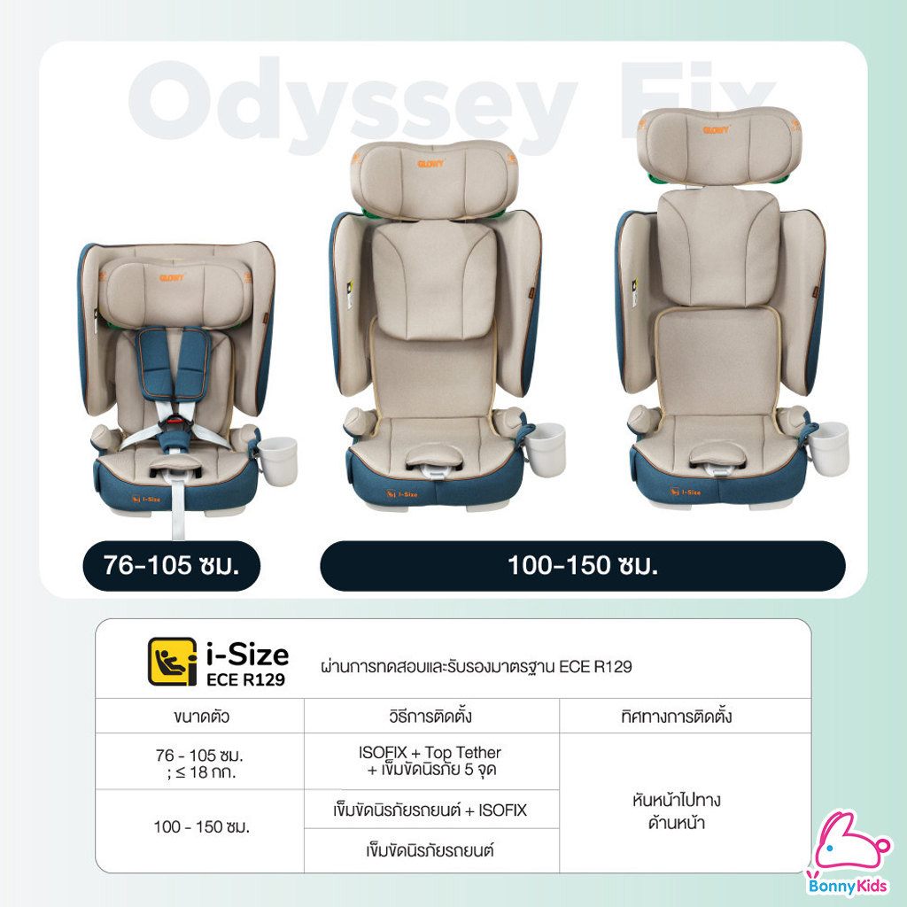 Glowy (โกลวี่) Odyssey Fix Carseat คาร์ซีทสำหรับเด็กโตที่มีส่วนสูงส่วนสูง 76-150 ซม.