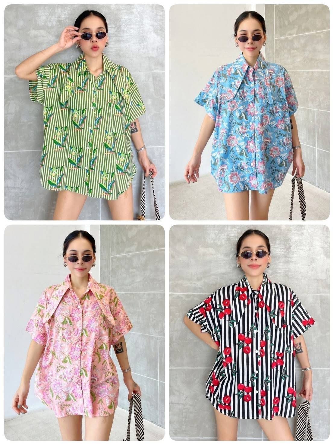 เชิ้ตผ้าบล็อคคอทตอลอินเดีย ดีไซน์ปกยาวเก๋ๆ กระดุมหน้า ทรงหน้าสั้น~หลังยาว ทรงโอเวอร์ไซส์ ใส่สบาย : สินค้าคุณภาพ (พร้อมส่ง)