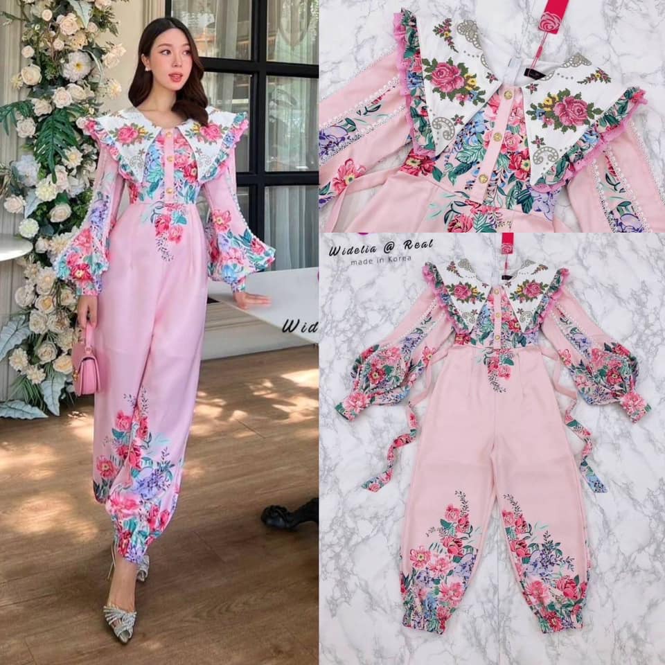 จั้มสูทแขนยาว ตัวสวยทรงเก๋ ท่อนแขนยาวพองเป็นทรงฝัก ทองอย่างสวย ใส่สบาย สินค้าคุณภาพ (พร้อมส่ง)