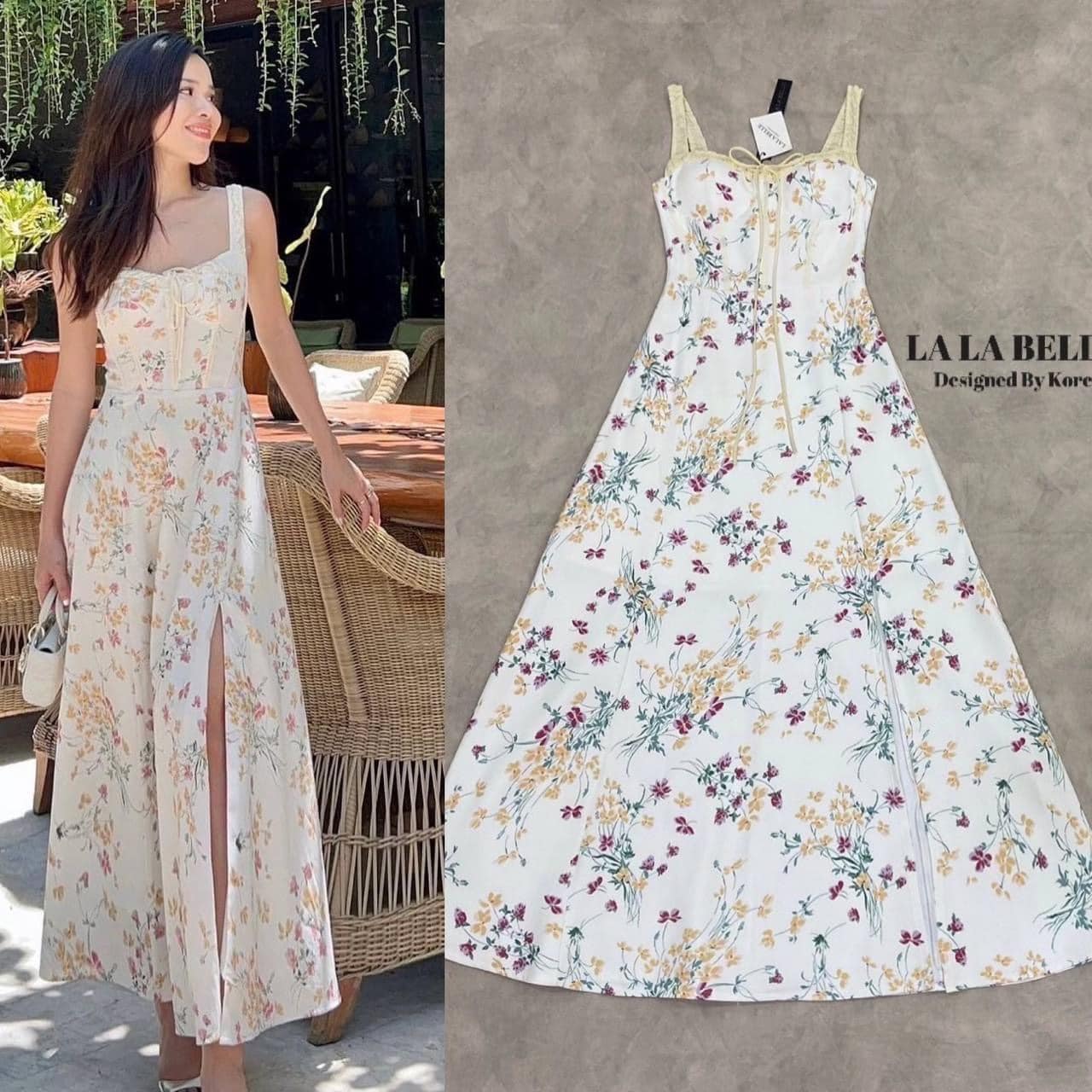 แม็กซี่เดรสลายดอกไม้ผ้าสูทอัดกาวอย่างดีพิมพ์ลายชัดเจนผ้าสวยมากมีน้ำหนักใส่ช่วงหน้าร้อนสบาย สินค้าคุณภาพ (พร้อมส่ง)