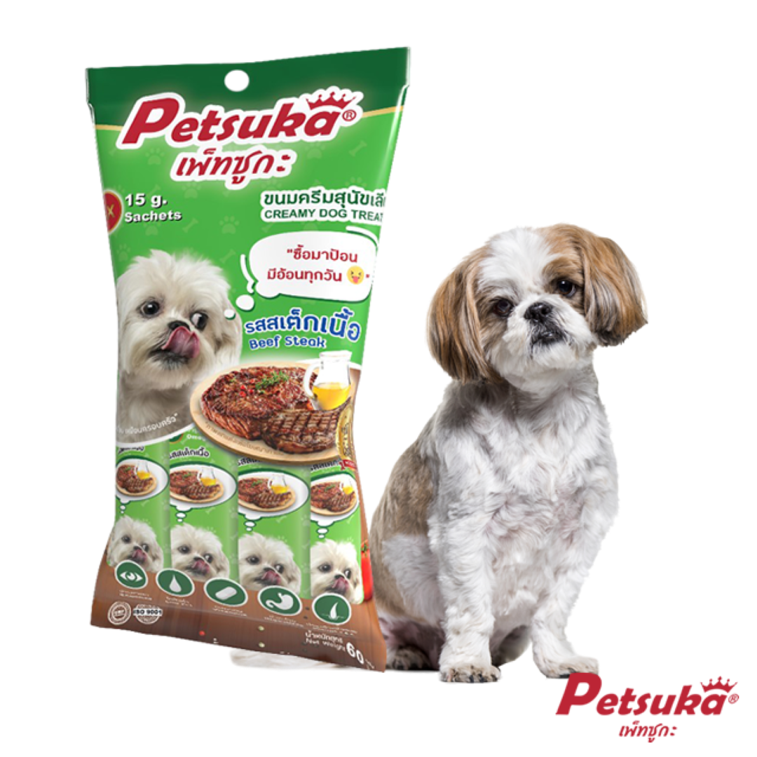 ขนมครีมสุนัขเลีย เพ็ทซูกะ รสสเต็กเนื้อ ขนาด 60 กรัม