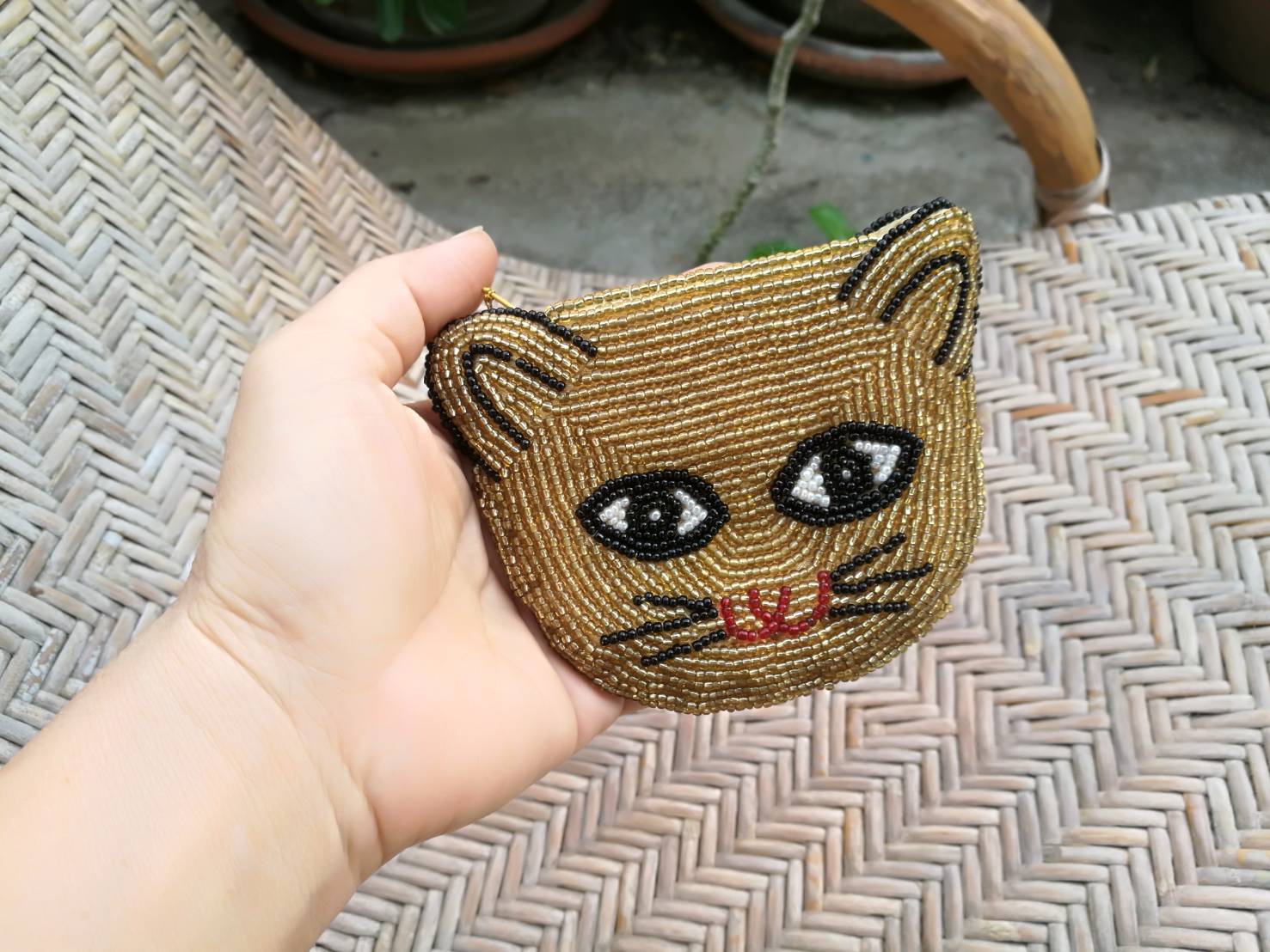 กระเป๋าใส่เหรียญ ปักเลื่อมลายแมว สวยมาก (ของใหม่)