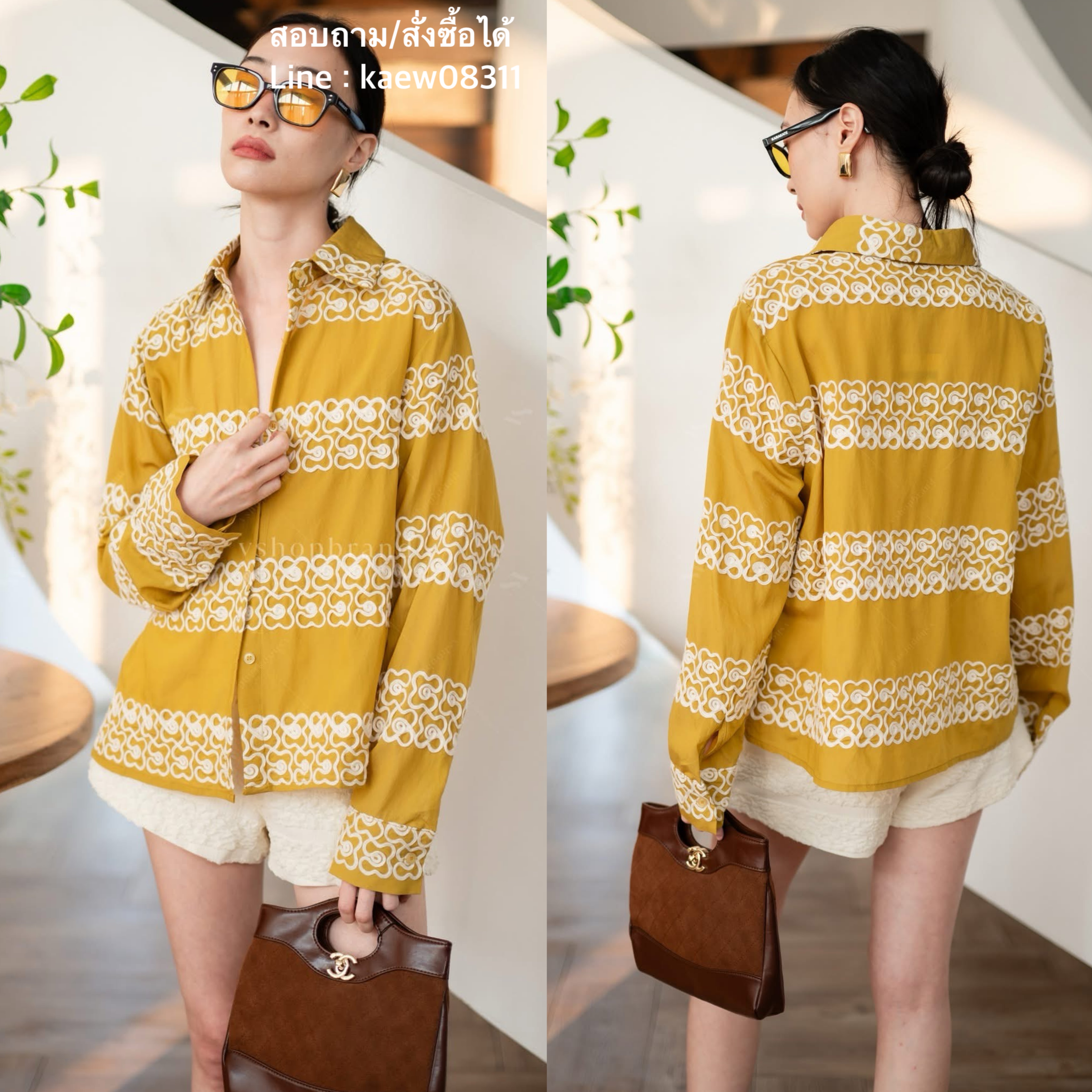 เชิ้ตแขนยาวเดินด้ายลายดอกมินิ ใส่สบาย : สินค้าคุณภาพ (พร้อมส่ง)