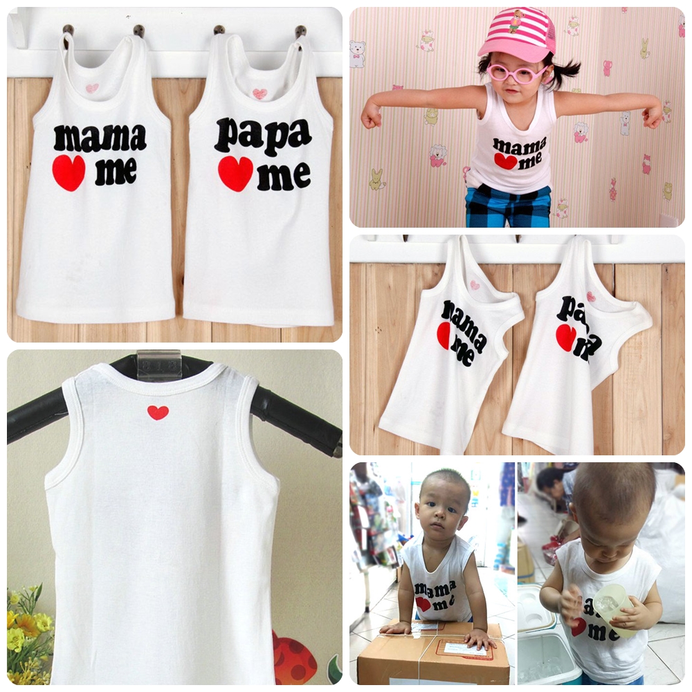 [แพคคู่] เสื้อกล้ามเด็ก 0-2 ขวบ เสื้อแขนกุดเด็ก เสื้อกล้ามเด็กผู้หญิง เสื้อกล้ามเด็กชาย เสื้อเด็กเล็ก สีขาวสกรีนลาย mama & papa <3 me