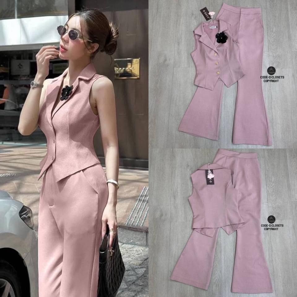 Set 2 ชิ้น เสื้อกั๊ก + กางเกงขายาว เก๋สุด ๆ เสื้อกั๊กกระดุมหน้า มาพร้อมเข็มกลัดดอกไม้สีดำเด่นสวย ใส่สบาย สินค้าคุณภาพ (พร้อมส่ง)