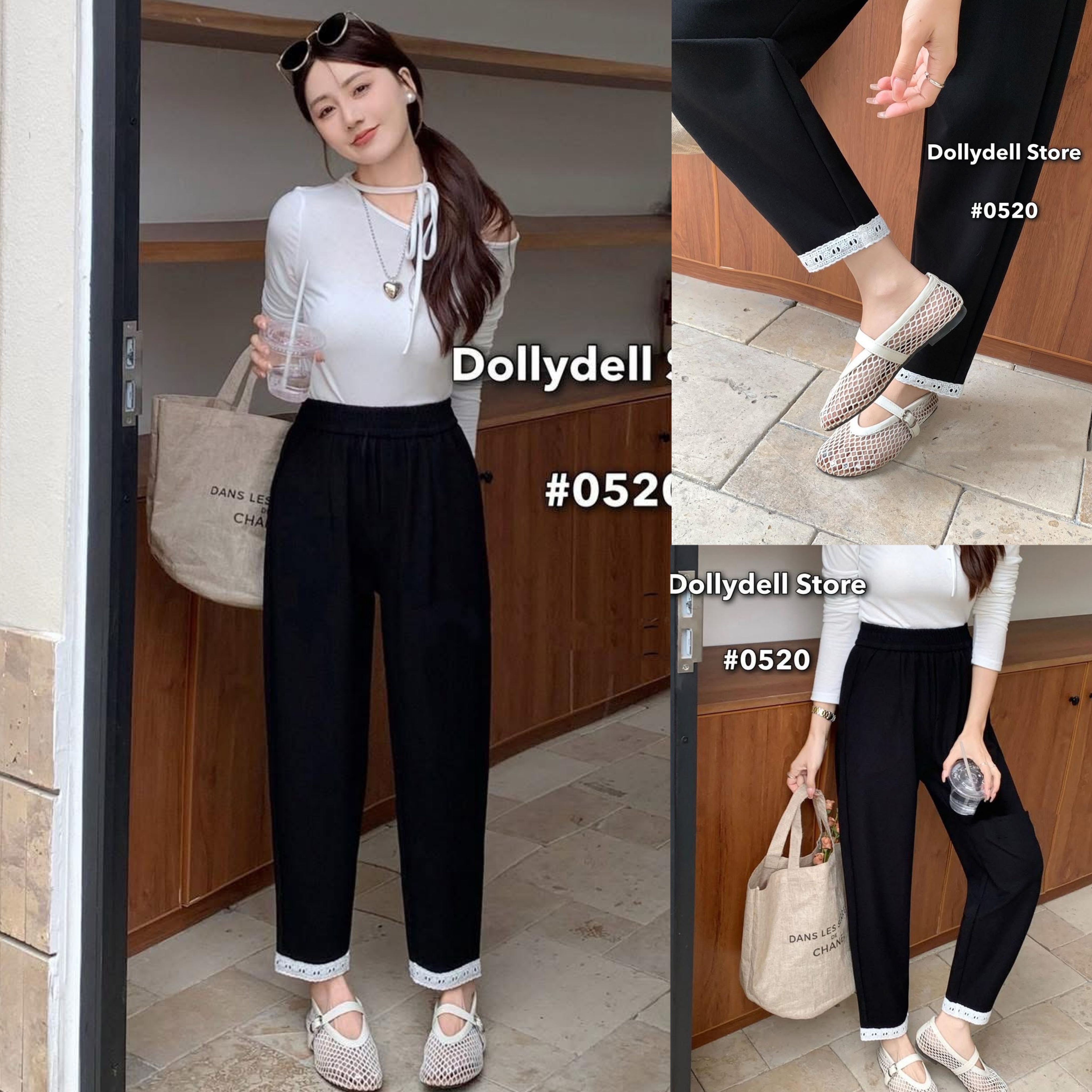 กางเกงผ้านุ่มเอวยางยืดแต่งลูกไม้ปลายขา มีกระเป๋าจริงด้านข้าง ทรงสวย ใส่สบาย : สินค้าคุณภาพ (พร้อมส่ง)