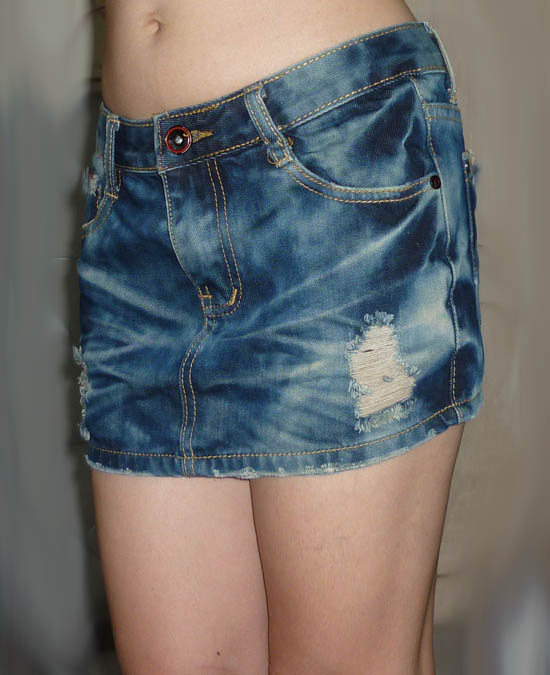 #2กระโปรงยีนส์ฟอก เกาขาดแต่งเซอร์ 31-34-10 สั้นจิ๊