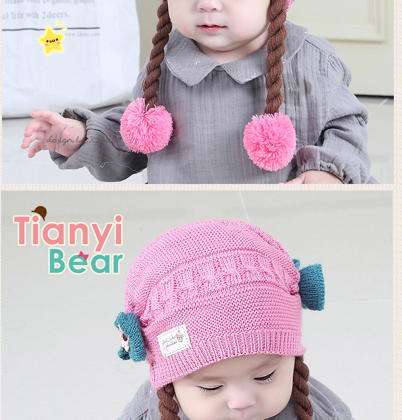 หมวกเด็กอ่อน 3-18 เดือน ไหมพรม Tianyi Bear ดีไซน์เปียทวิตไหมสองข้างน่ารักสุดๆ