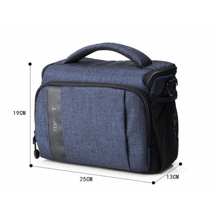 กระเป๋าใส่กล้องถ่ายรูป SLR/DSLR ขนาดกะทัดรัด พร้อมผ้าคลุมกันฝนหรือสิ่งสกปรก (สี Heather Blue) (BAGSMART Compact Camera Shoulder Bag for SLR/DSLR with Waterproof Rain Cover)