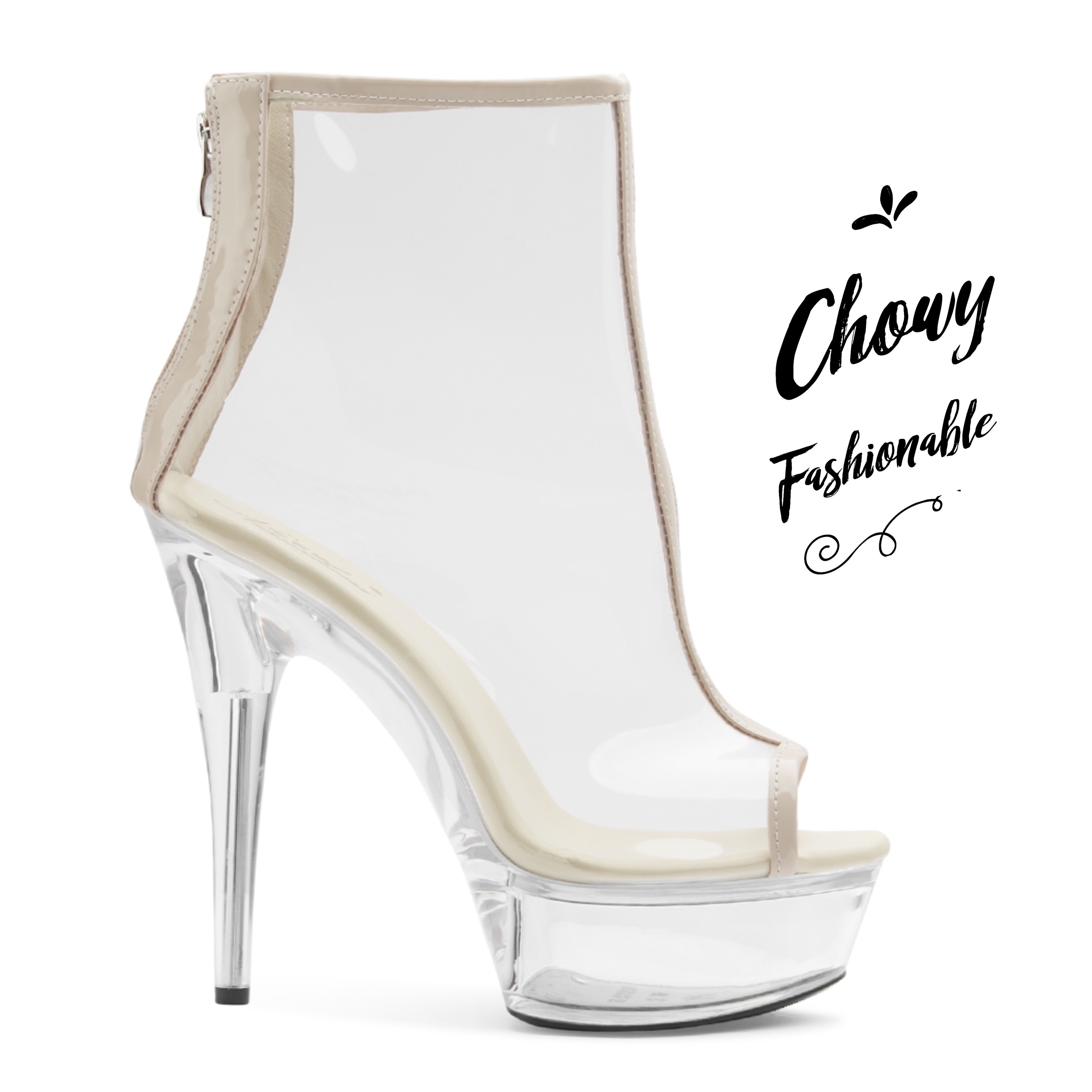 รองเท้าไซส์ใหญ่ 44 ส้นสูงไซส์ใหญ่ Transparent รองเท้าแก้วไซส์ใหญ่ PU ใส CHOWY KR1051ND15