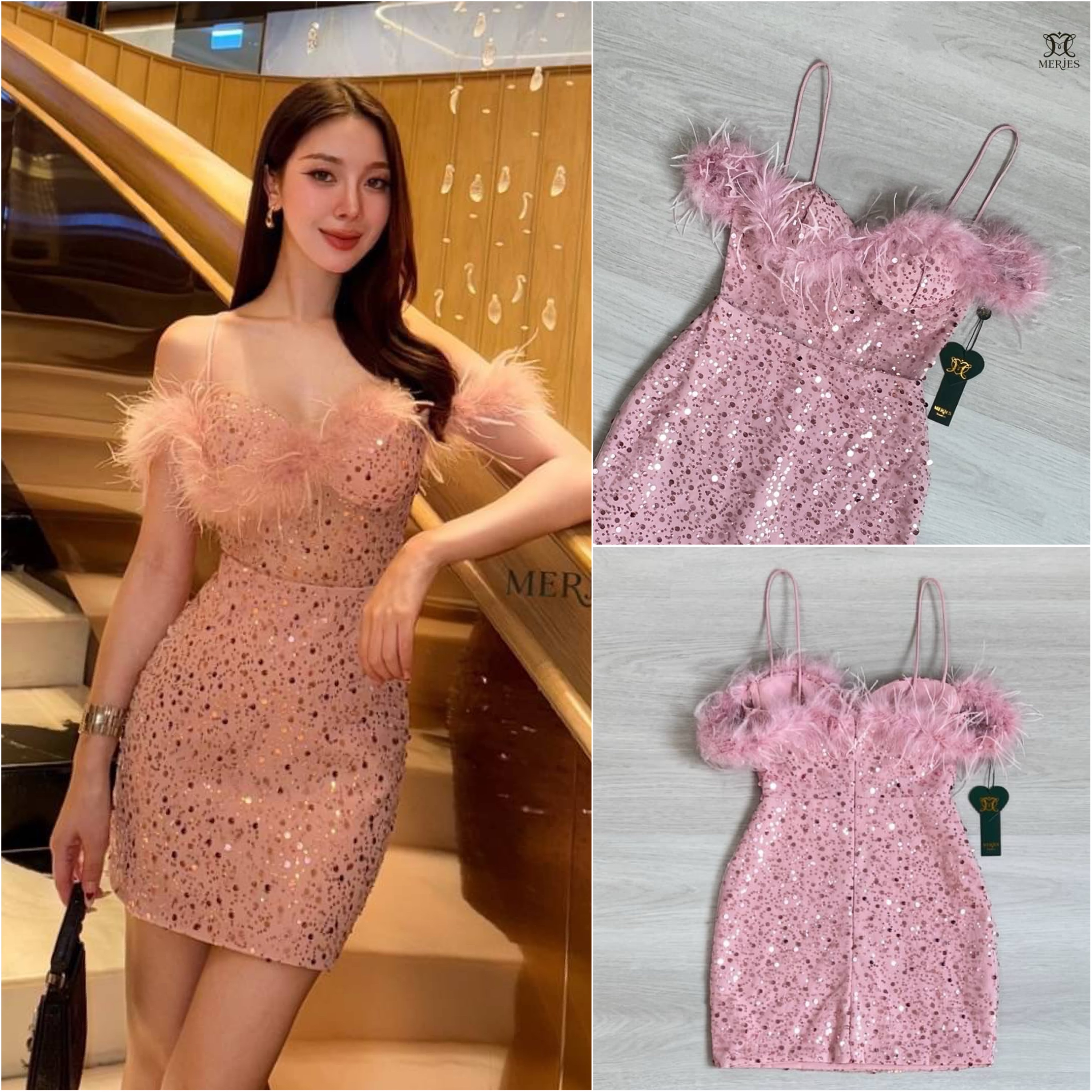 มินิเดรสสายเดี่ยวทรงเกาะอกแต่งขนนกแขนดีเทลปาดไหล่ดีไฮโซแอบเซ็กซี่เก๋ๆช่วงตัวแต่งซีทรูแบบไม่โป๊มากเดรสทรงเข้ารูปงานผ้าแต่งวิ้งในตัวสวยเก๋ผ้าไม่คันนะคะงานมีซับในและซิปหลัง ใส่สบาย : สินค้าคุณภาพ (พร้อมส่ง)