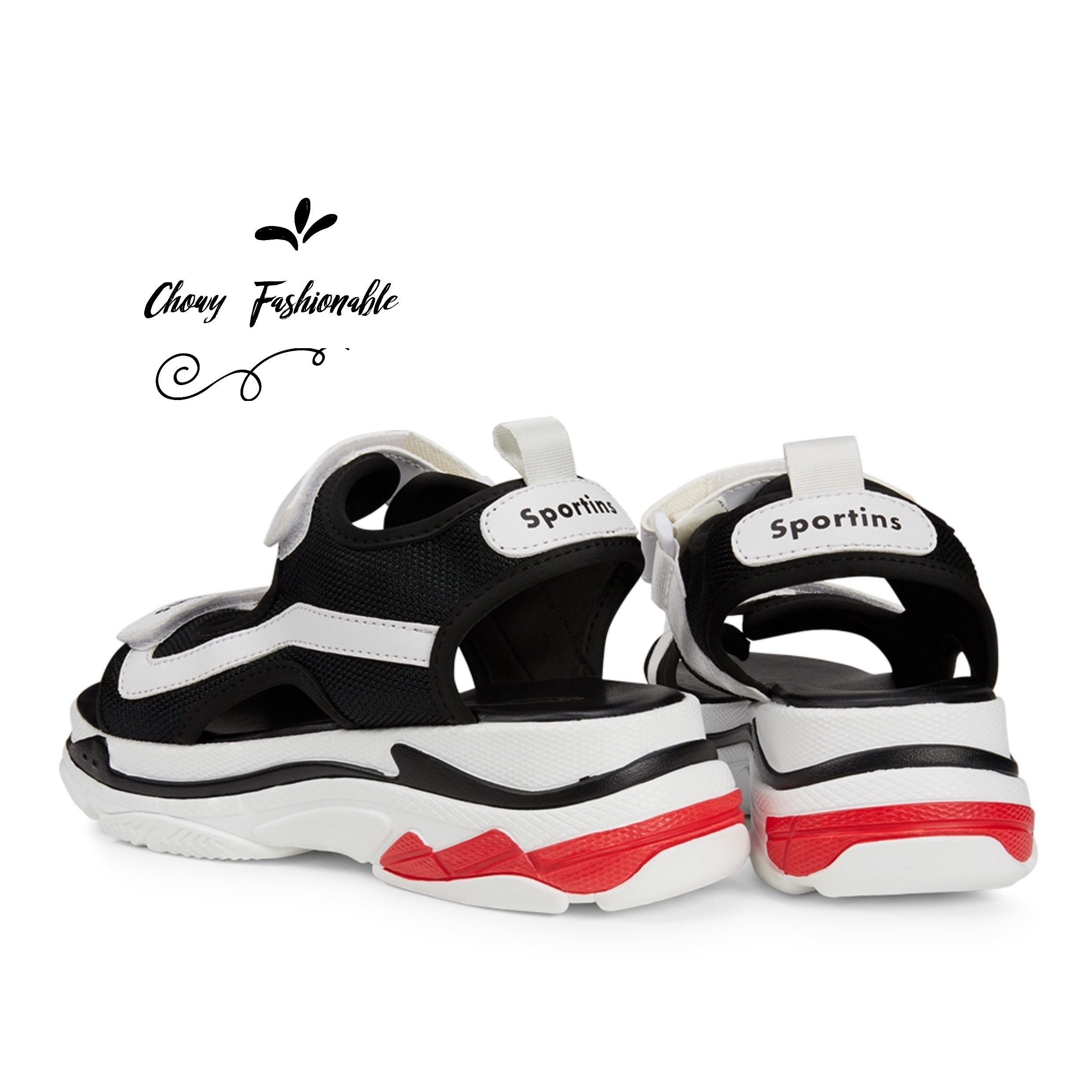 รองเท้าไซส์ใหญ่ 42-44 รองเท้าแตะรัดส้น พื้นยางหนา สีดำ/ขาว GUVOOSM KR0950BL