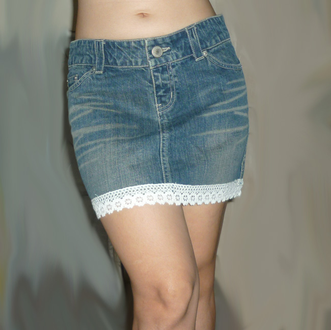 #2กระโปรงยีนส์ฟอกชายลูกไม้ สวยมาก 32-34-12