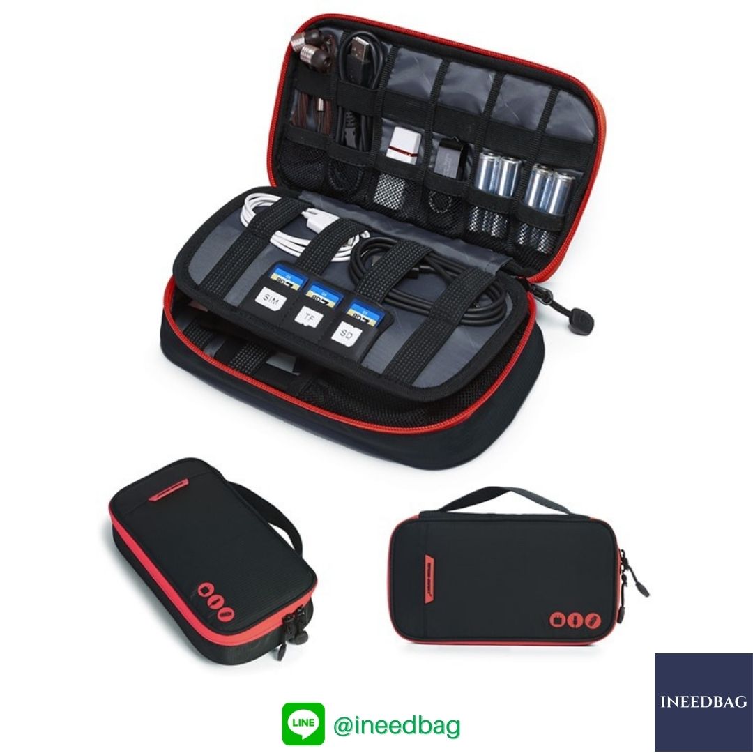 ฺBagsmart กระเป๋าจัดระเบียบอิเล็กทรอนิกส์ กระเป๋าใส่สายชาร์จ กระเป๋าใส่ฮาร์ดดิสก์ กระเป๋าใส่อุปกรณ์ไอที มีสองชั้น ช่องเยอะพิเศษ มีหูหิ้วพกพาสะดวก (ดำ-แดง)