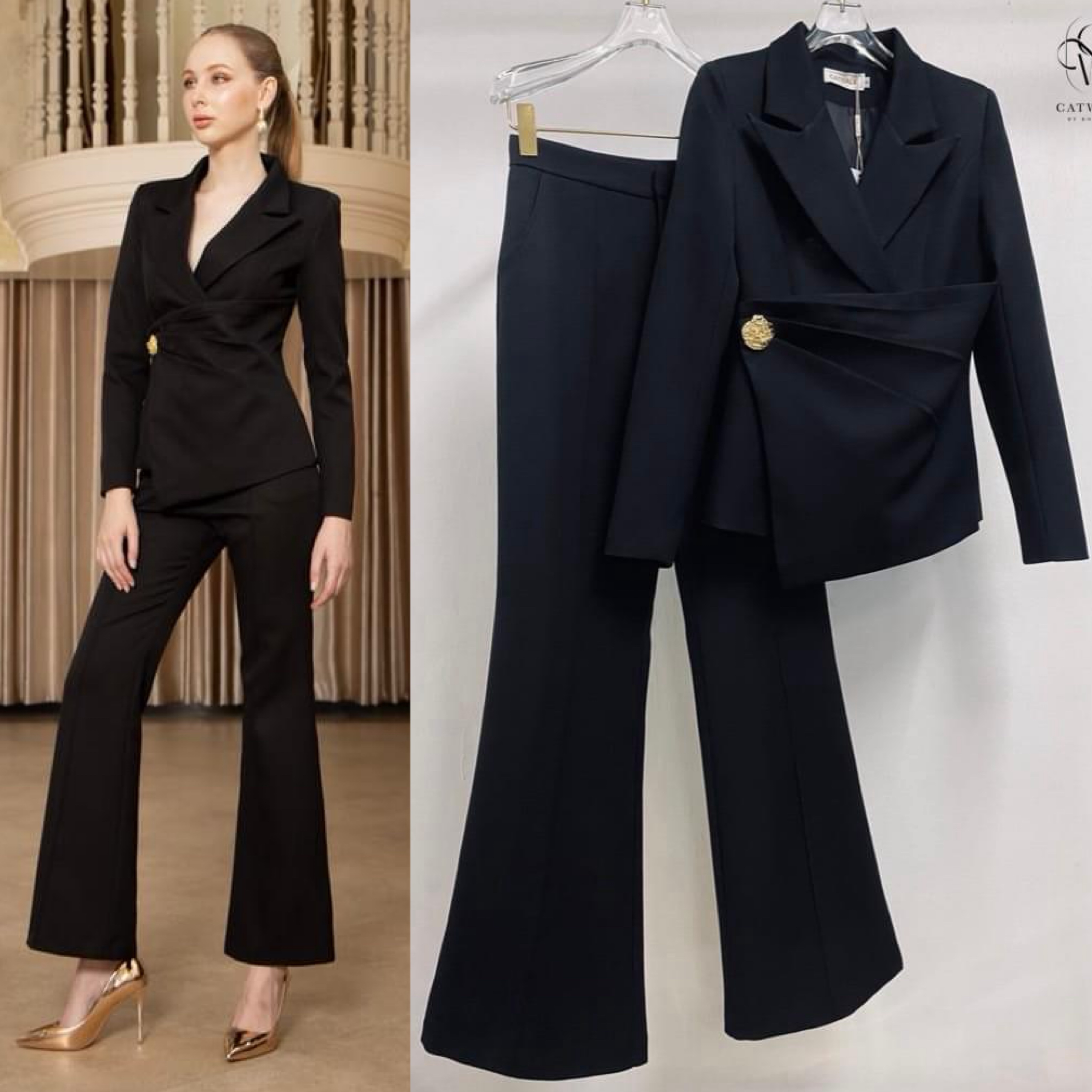 เซตสูทป้ายหน้า +กางเกงทรงขาม้า เนื้อผ้าเกรดเอ ผ้าสวยใส่สบาย ตัวสูทเป็นทรงเข้ารูป ใส่สบาย สินค้าคุณภาพ (พร้อมส่ง)