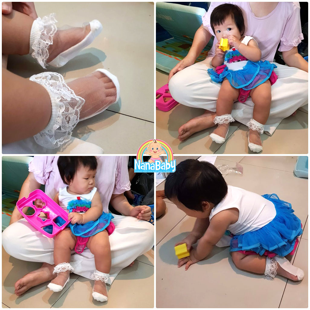 ถุงเท้าระบายลูกไม้เด็กหญิงข้อสั้น มีขนาดวัย 1-12 ขวบ สีขาว/ชมพู/ม่วง