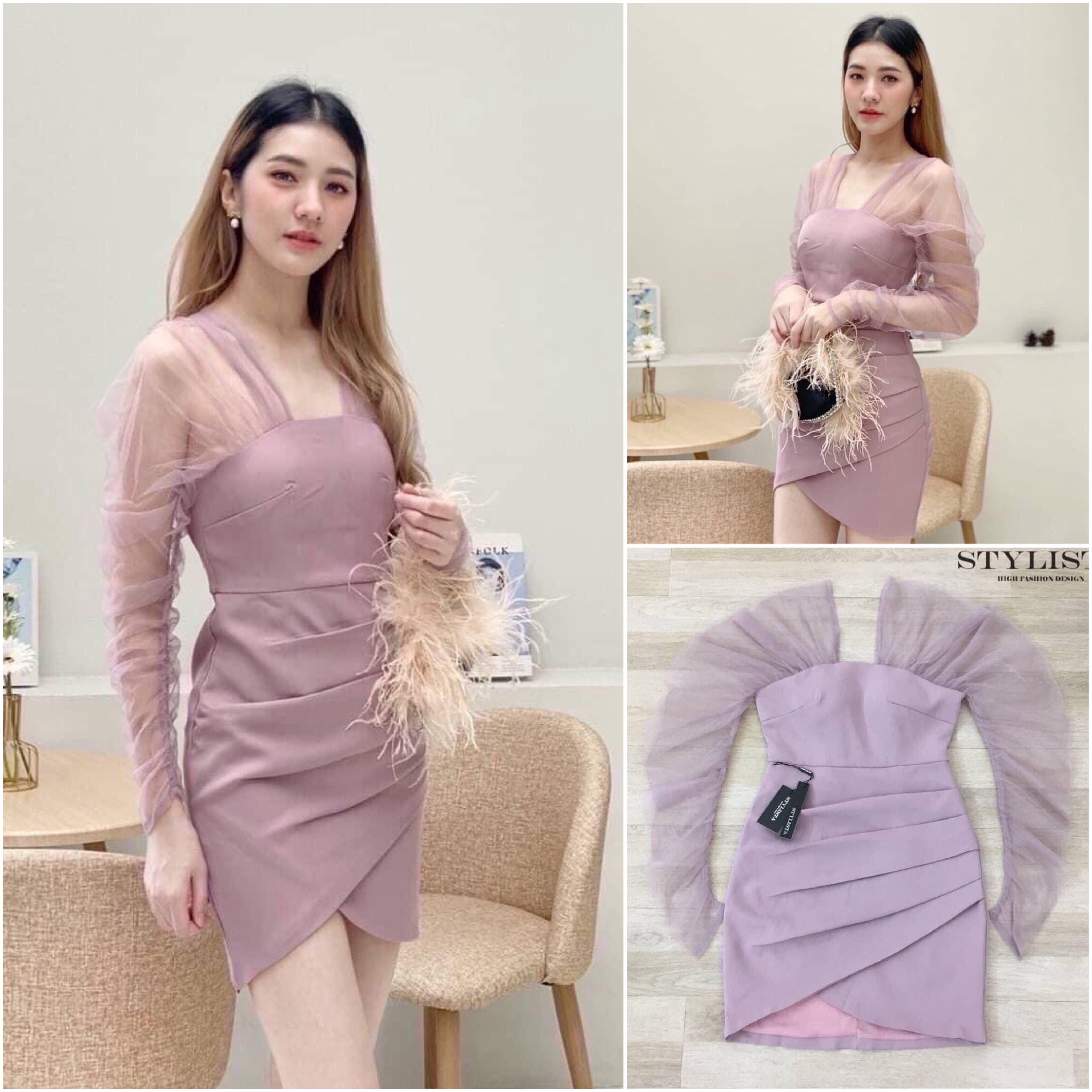 เดรสทรงพอดีตัว เเขนยาวซีทรู ใส่สวยเซ๊กซี่เบาๆ ดูดีเหมือนเซเลปเลยค่ะ สินค้าคุณภาพ (พร้อมส่ง)