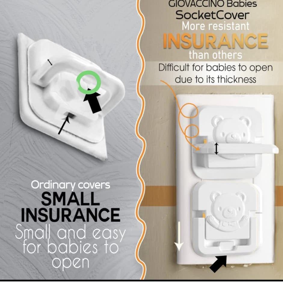 [แพ็ค 10 ชิ้น] ตัวอุดปลั๊กไฟ ที่อุดรูปลั๊กไฟ สำหรับปลั๊กไฟไทย ลายหมี สีขาว/ดำ มีตัวดึง