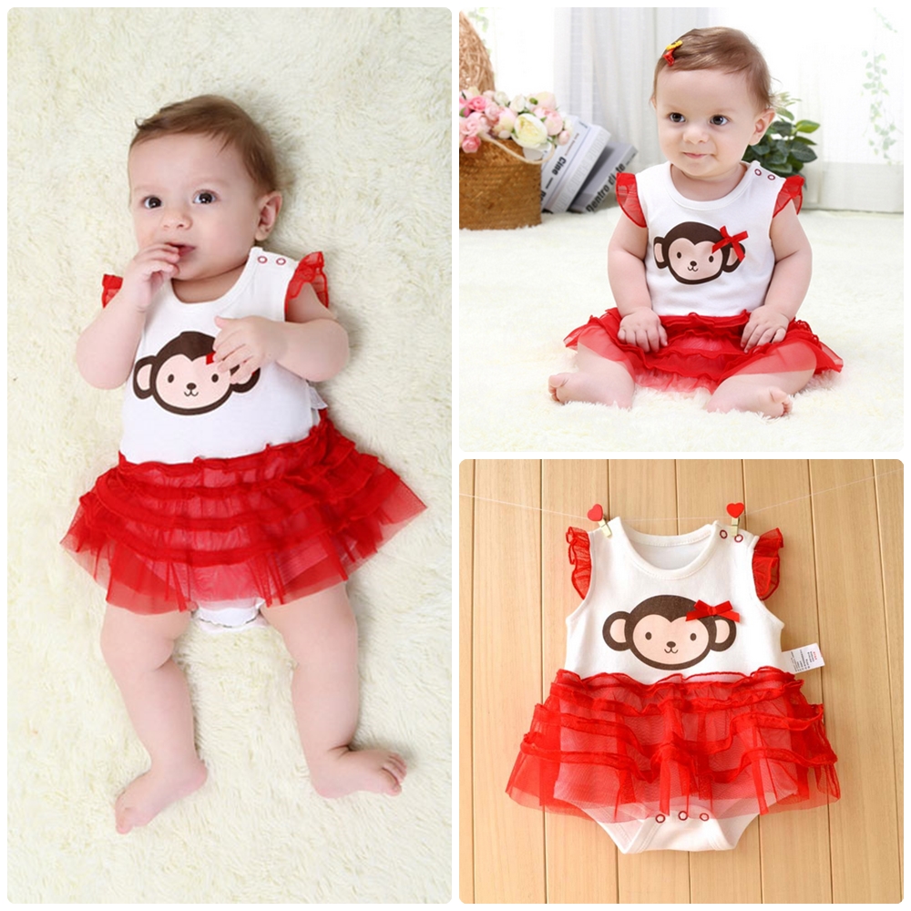 ชุดกระโปรงเด็กเล็ก ชุดเดรสบอดี้สูทเด็กหญิงกระโปรงแดง Size 3M / 24M