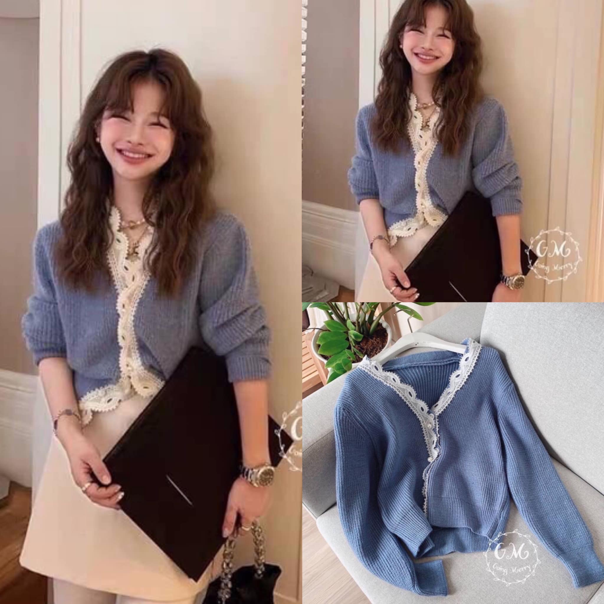 เสื้อสุดฮิต เสื้อคลุมไหมพรมขนกระต่าย ทอเส้นใหญ่ ผ้าเนื้อนุ่มมากๆ ไม่ใช่งานไหมพรมแข็งๆน้าา ยืดหยุ่นได้เยอะค่ะ ผ้าเนื้อเย็น ใส่สบาย ระบายอากาศได้ดี ผ้าสวยมากค่ะ ทรงคอวี ด้านหน้าแต่ลูกไม้และกระดุมมุก : สินค้าคุณภาพ (พร้อมส่ง)