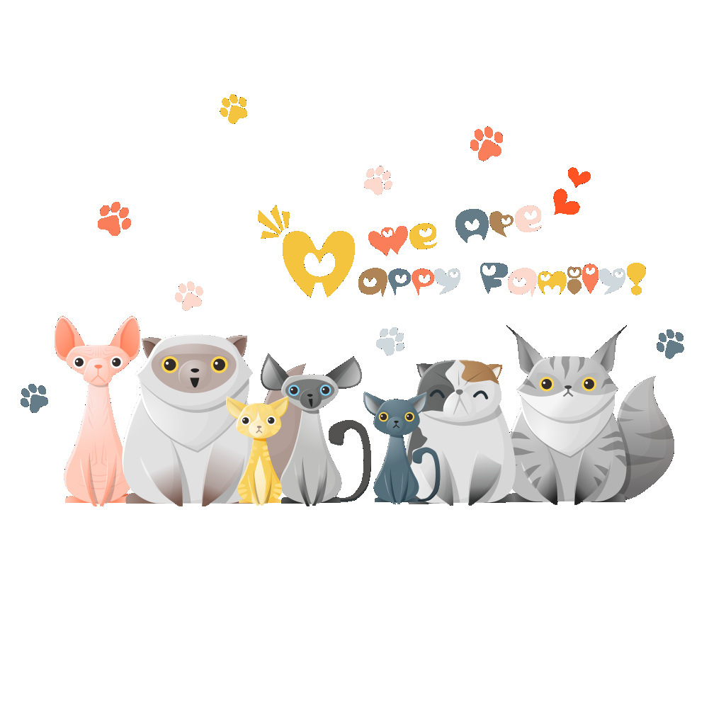 สติกเกอร์แต่งห้อง DIY ลายแมว We are Happy Family ตกแต่งห้อง ลอกออกแล้วติดซ้ำได้