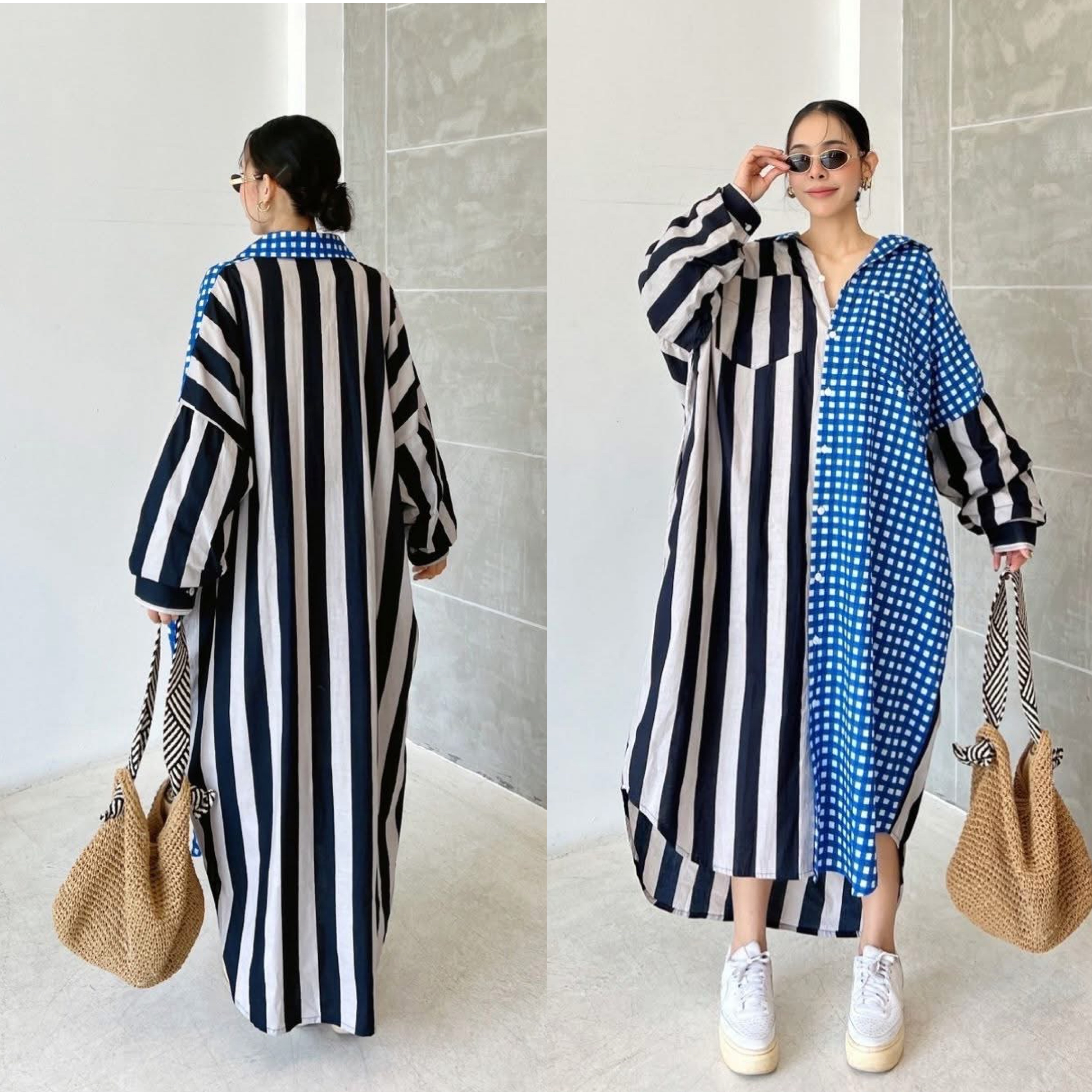 เดรสเชิ้ตผ้าคอทตอลอินเดียพิทพ์ลาย ดีไซน์เก๋ ทรงOversize กระดุมผ่าหน้า มีกระเป๋าอก(2ข้าง) หน้าสั้น~หลังยาว มีกระเป๋าล้วง ใส่สบาย : สินค้าคุณภาพ (พร้อมส่ง)