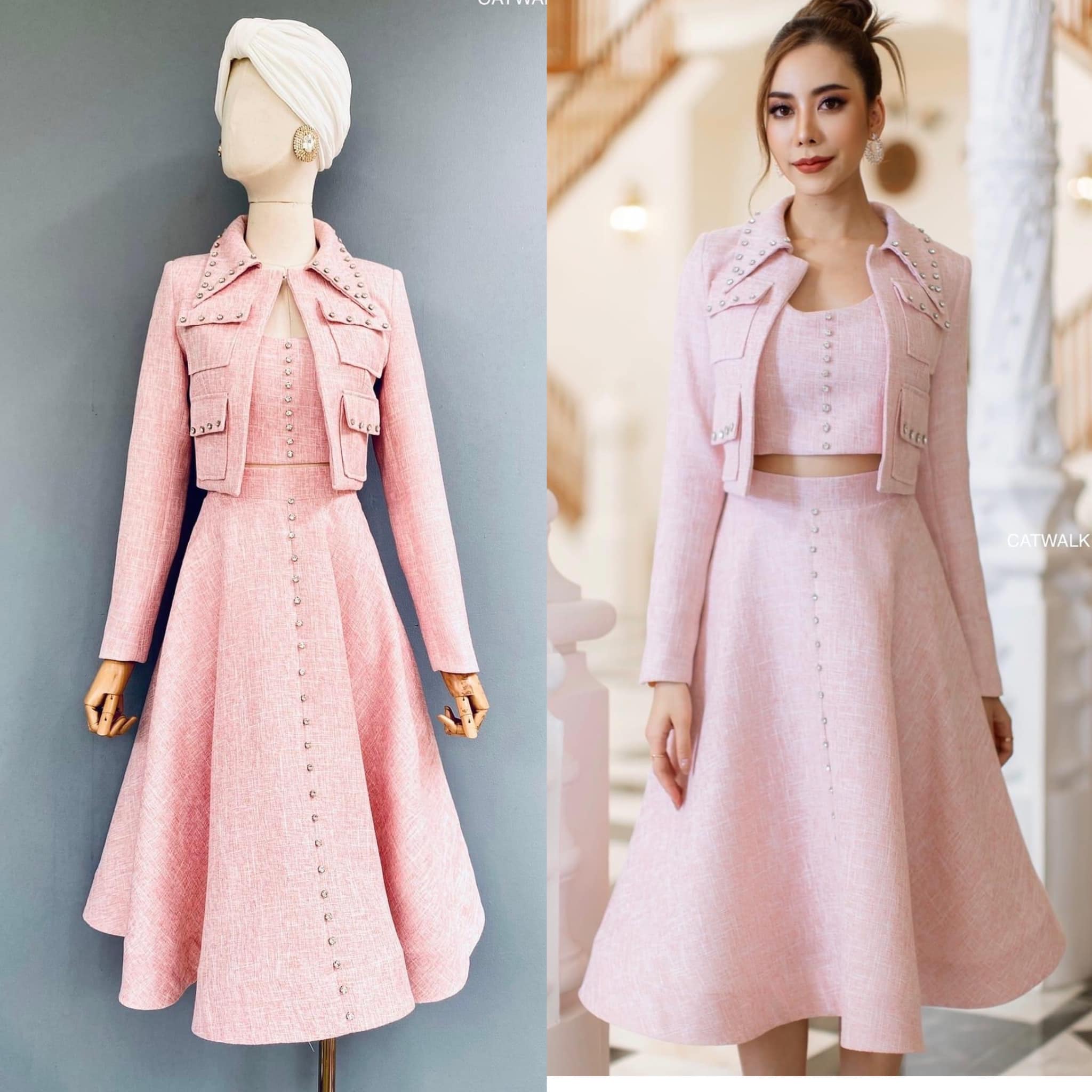 เซต 3 ชิ้น เสื้อคลุม+เสื้อครอป+กระโปรง เนื้อผ้าเกรดA+. สินค้าคุณภาพ (พร้อมส่ง).