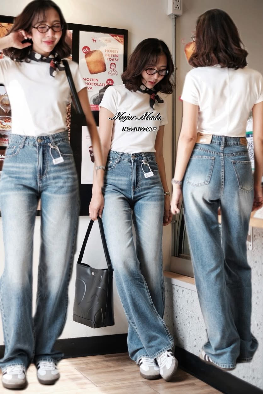 กางเกงยีนส์ทรงขากระบอกรุ่นใหม่มาแล้วค่า (ผ้าไม่ยืด) เอวสูง ผ้าหนา ใส่ดูเพรียวมาก ใส่สบาย : สินค้าคุณภาพ (พร้อมส่ง)