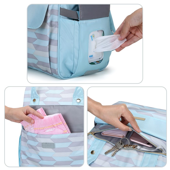 mommore กระเป๋าคุณแม่ กระเป๋าสัมภาระคุณแม่ กระเป๋าแม่ลูกอ่อน รูปแบบทันสมัย กันน้ำ พร้อมแผ่นรองเปลี่ยนผ้าอ้อม คุณภาพสูง เหมาะสำหรับเดินทางมาก (ฺLight Blue)
