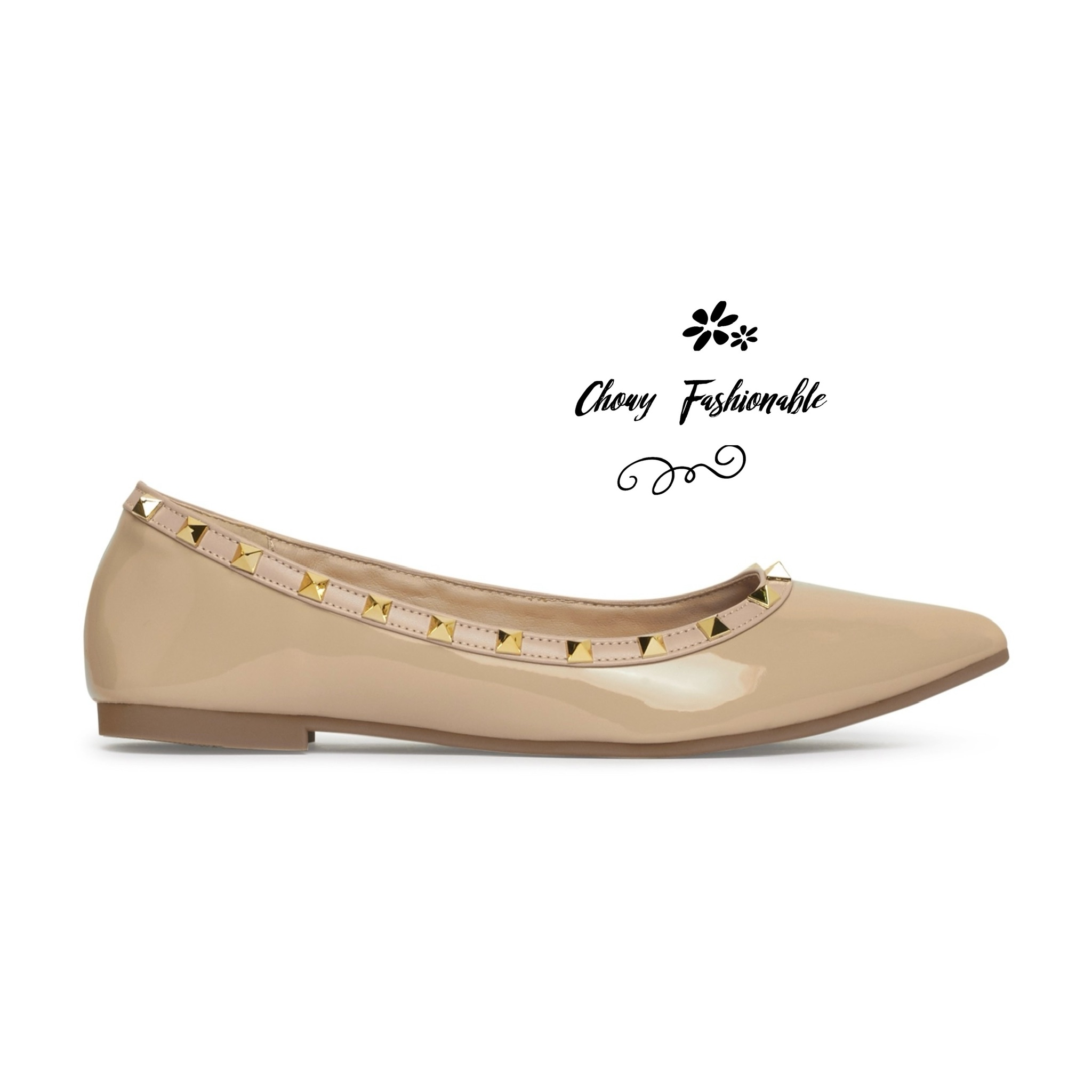 รองเท้าไซส์ใหญ่ 42-48 หัวแหลมส้นแบนไซส์ใหญ่ สไตล์วาเลนติโน ติดหมุด Metal KR0452