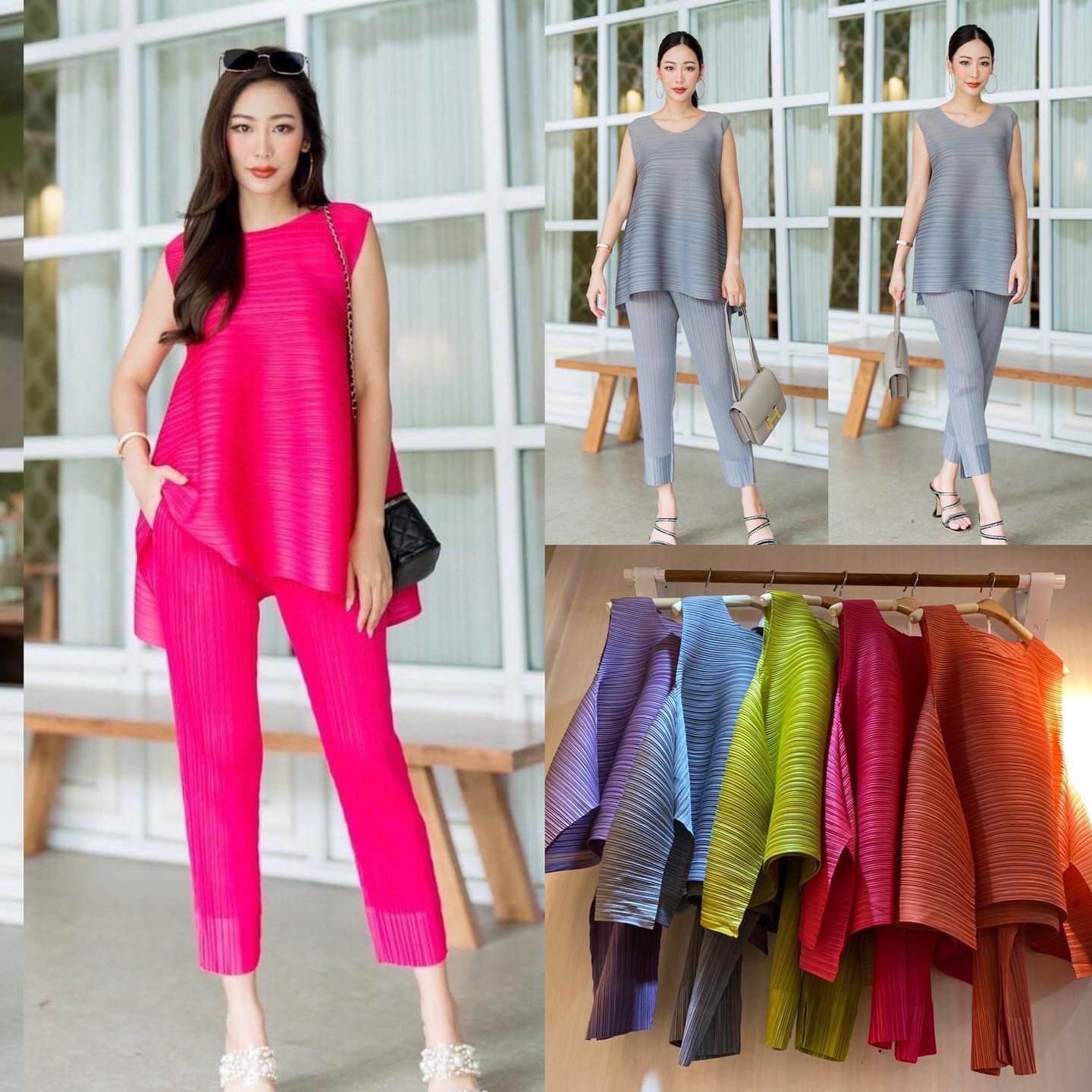 ชุดเซตผ้าอัดพลีท AA Premium ทรงสวย สีสด . สินค้าคุณภาพ (พร้อมส่ง)