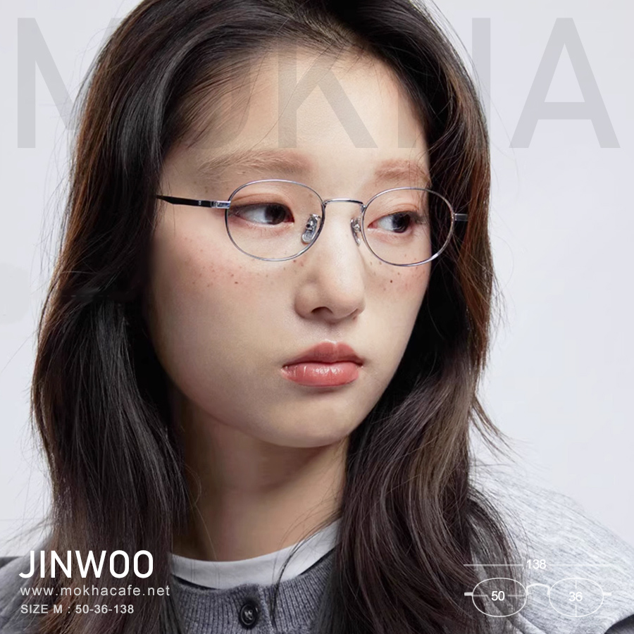 JINWOO - silver กรอบโลหะ แว่นทรงกลม รีหยดน้ำ กว้าง 138 มม.(sizeM) H36 กรอบแว่น