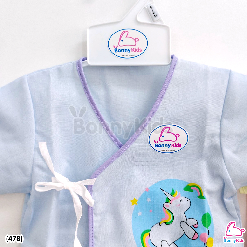 (478) ชุดเด็กแรกเกิดผูกหน้าผ้าป่าน (พื้นสี) แพ็ค 6 ชุด