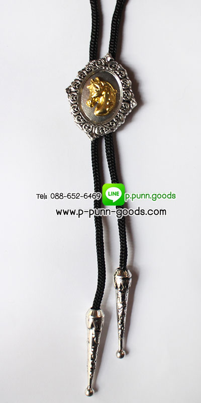 สร้อยคาวบอย โบโลไทด์ (Bolo Tie) หัวม้าสีทอง (*สายไนล่อน*)