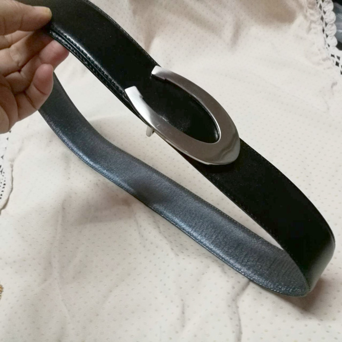 เข็มขัดชาย หัวเหล็กเก๋ สายหนังแท้สีดำ