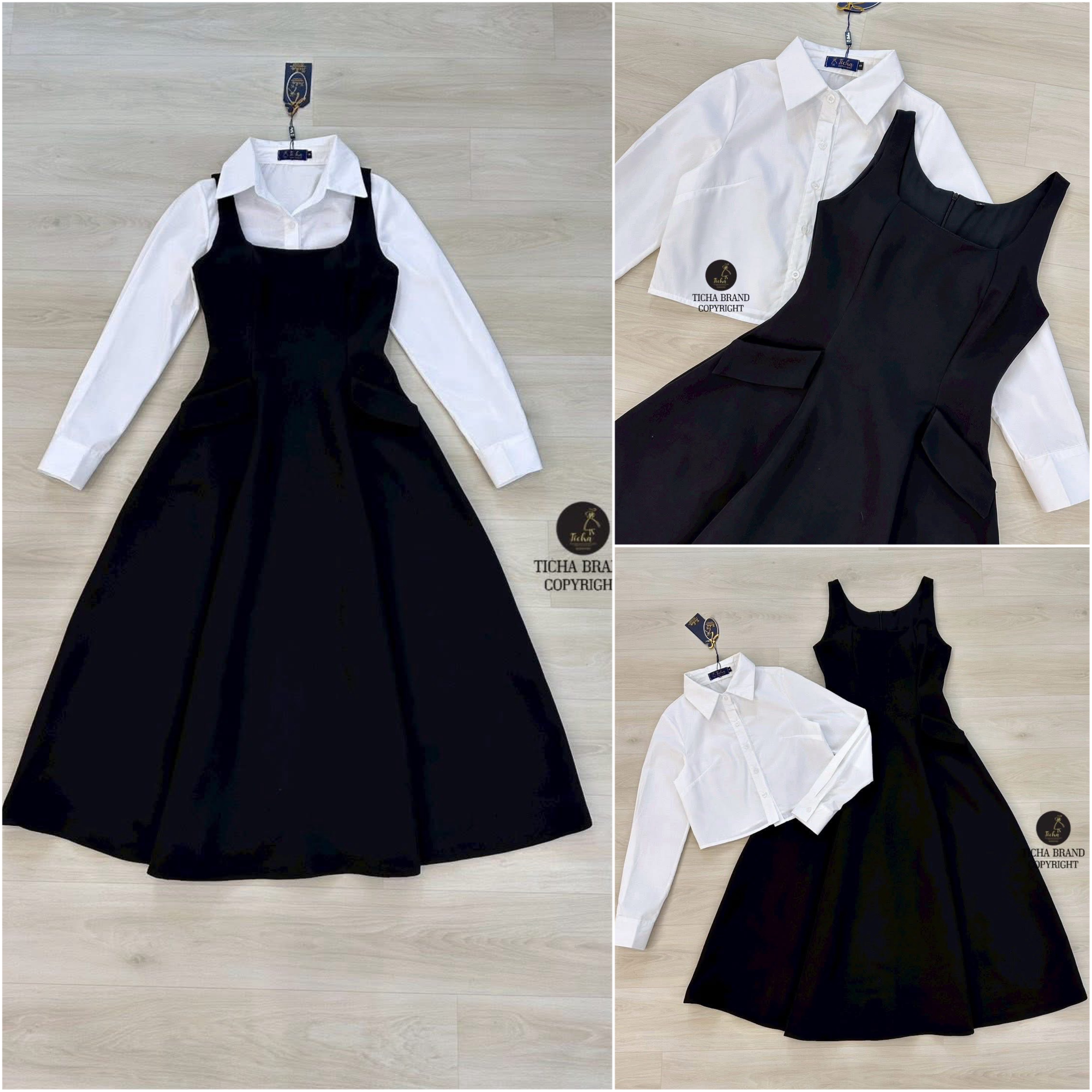 Set 2 ชิ้น เดรสยาว+ เสื้อครอปแขนยาว ใส่สบาย : สินค้าคุณภาพ (พร้อมส่ง)