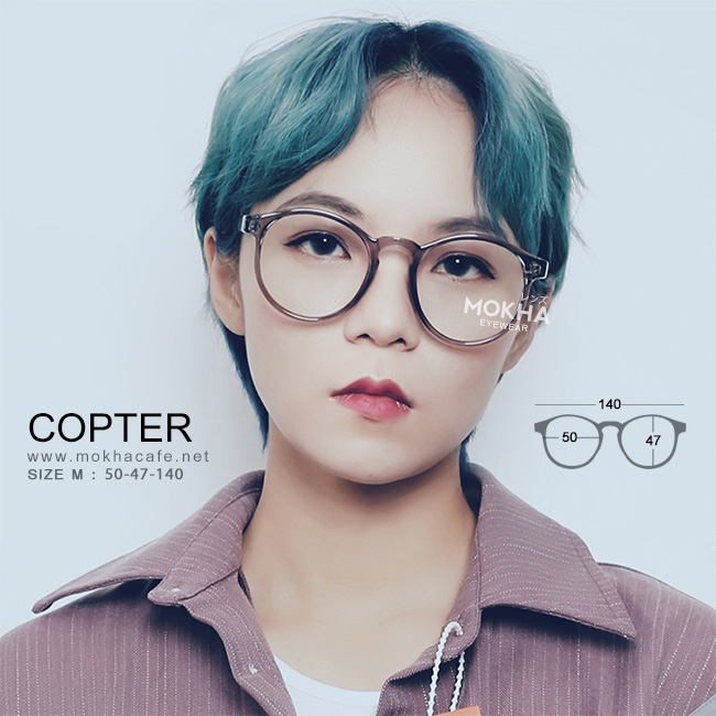 COPTER - brown clear เลนส์ใส กรอบแว่น แว่นตา ทรงกลม กว้าง 140 มม. (sizeM)