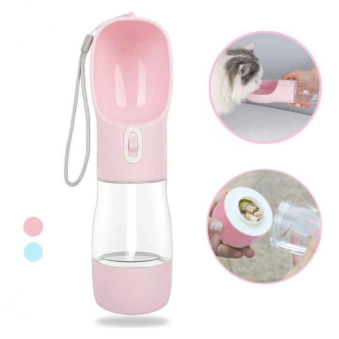 ขวดให้น้ำและอาหารสัตว์เลี้ยง Petsuka สำหรับสุนัขและแมว แบบพกพา 2in1 สีชมพู