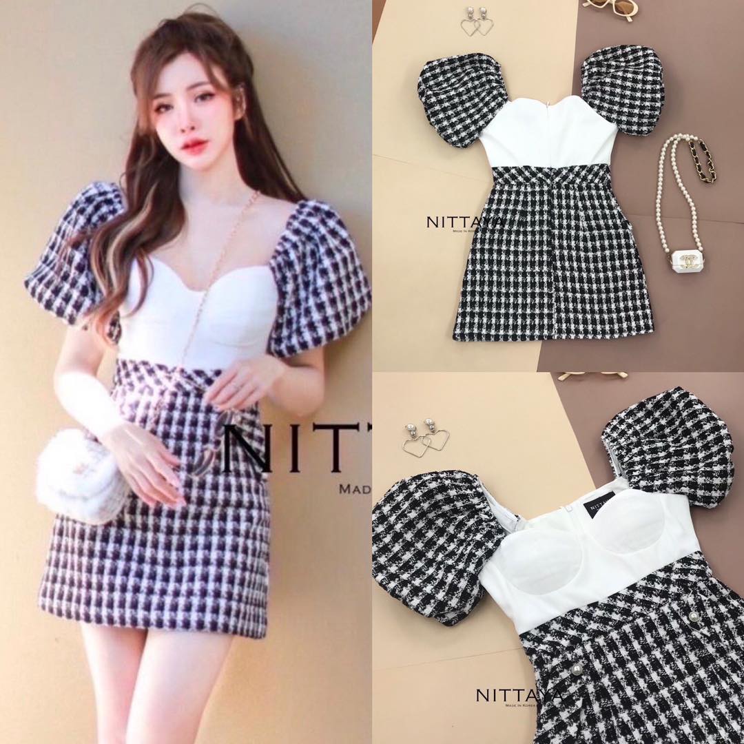 เดรสทวิตแขนตุ๊กตา ช่วงอก เป็นขาวสีเรียบ ทูโทนเล่นสีได้ดีเว่อร์ กระเป๋าล่วง ใช้งานได้จริง สินค้าคุณภาพ (พร้อมส่ง)