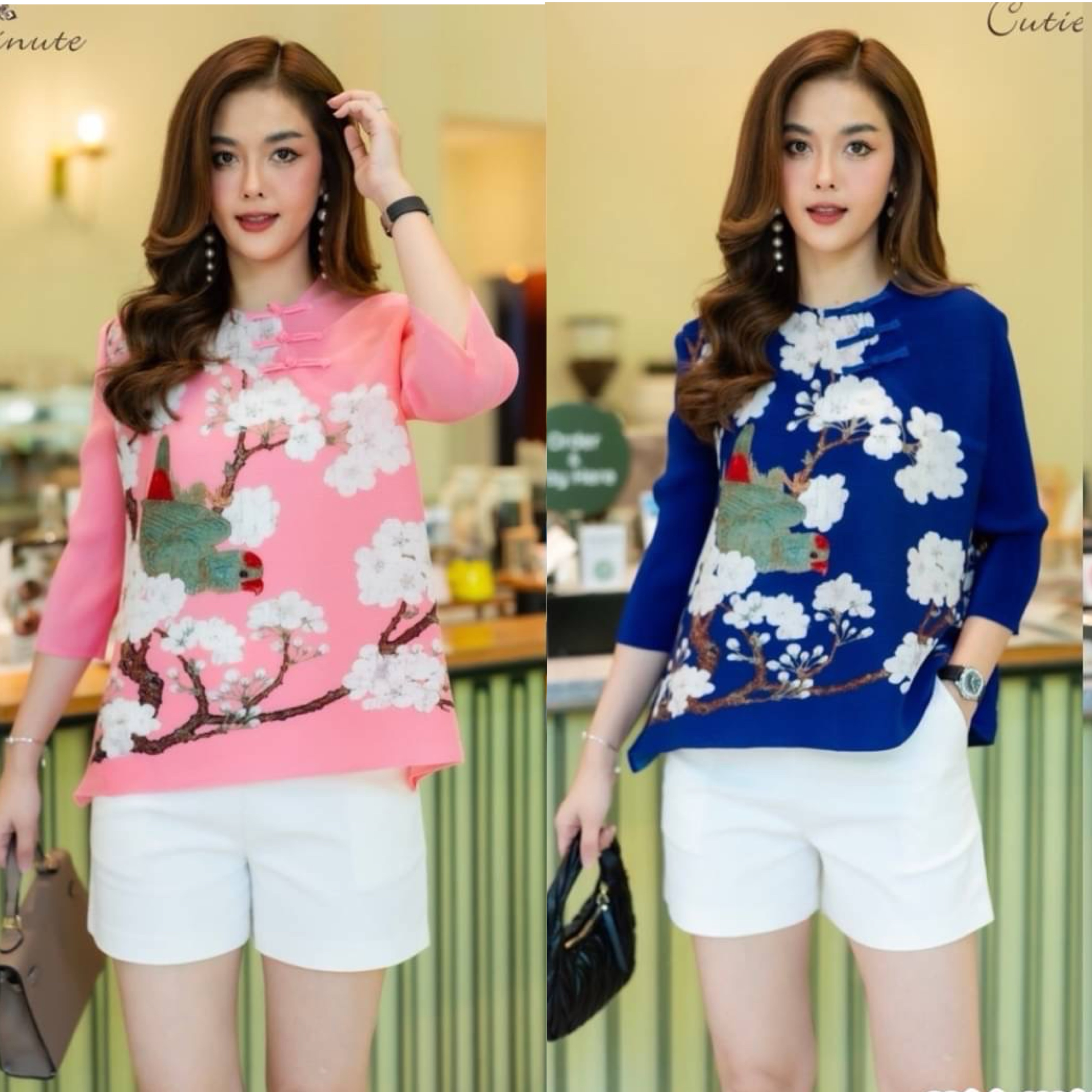 เสื้อผ้าอัดพลีท มาพร้อมกับลายดอกไม้สีขาว โดดเด่นมากค่ะ ที่แต่งด้วยกระดุมจีน สีสันทำ ออกมาได้อย่างลงตัว ผ้ายืดหยุ่นได้ทั้งตัว เสื้อเนื้อแน่นๆ : สินค้าคุณภาพ (พร้อมส่ง)