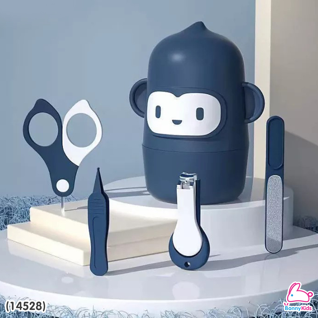 (14528) ชุดกรรไกรตัดเล็บเด็กเล็ก 4 ชิ้น กระบอกลิงน้อย (กรรไกรตัดเล็บ แหนบ ตะไบ กรรไกรหัวสั้น)