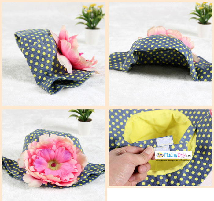 หมวกปีกเด็กหญิงลายจุด ติดดอกไม้ใหญ่ สำหรับเด็กวัย 2-5 ขวบ