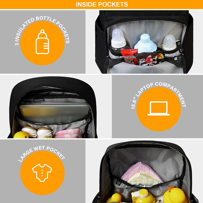 mommore กระเป๋าคุณแม่ กระเป๋าสัมภาระคุณแม่ กระเป๋าแม่ลูกอ่อน ใช้ได้ทั้งคุณแม่ และคุณพ่อ กันน้ำ ทนทาน พร้อมแผ่นรองเปลี่ยนผ้าอ้อม คุณภาพสูง คล้องรถเข็น เหมาะกับการเดินทางมาก (ฺฺBlack)