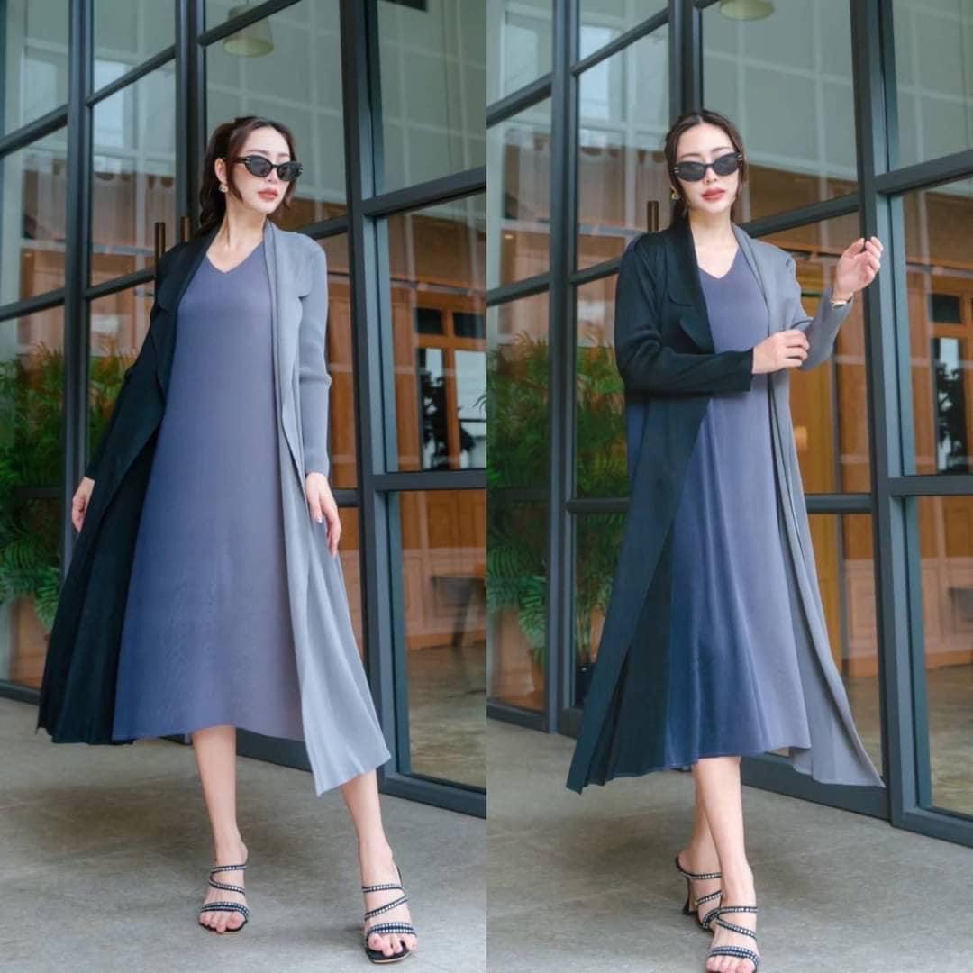 เดรสพลีทตัวยาว อัดพลีท 100% เนื้อเดียวกับงาน Brand งานเกาหลีแท้ 🇰🇷 ละเอียดสวยงาม High Quality 👍🏻 สินค้าคุณภาพ (พร้อมส่ง)