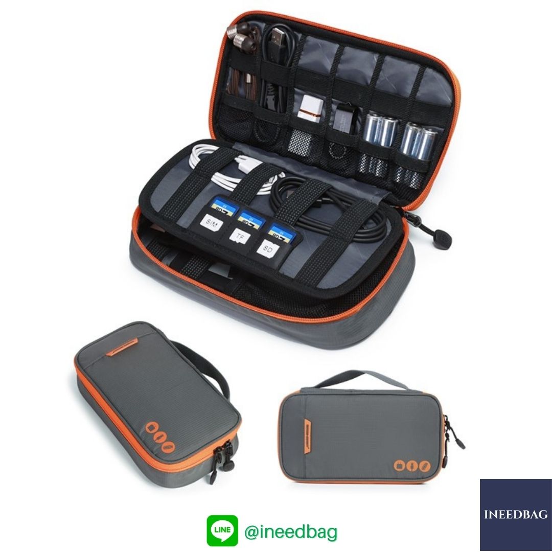 ฺBagsmart กระเป๋าจัดระเบียบอิเล็กทรอนิกส์ กระเป๋าใส่สายชาร์จ กระเป๋าใส่ฮาร์ดดิสก์ กระเป๋าใส่อุปกรณ์ไอที มีสองชั้น ช่องเยอะพิเศษ มีหูหิ้วพกพาสะดวก (เทา-ส้ม)