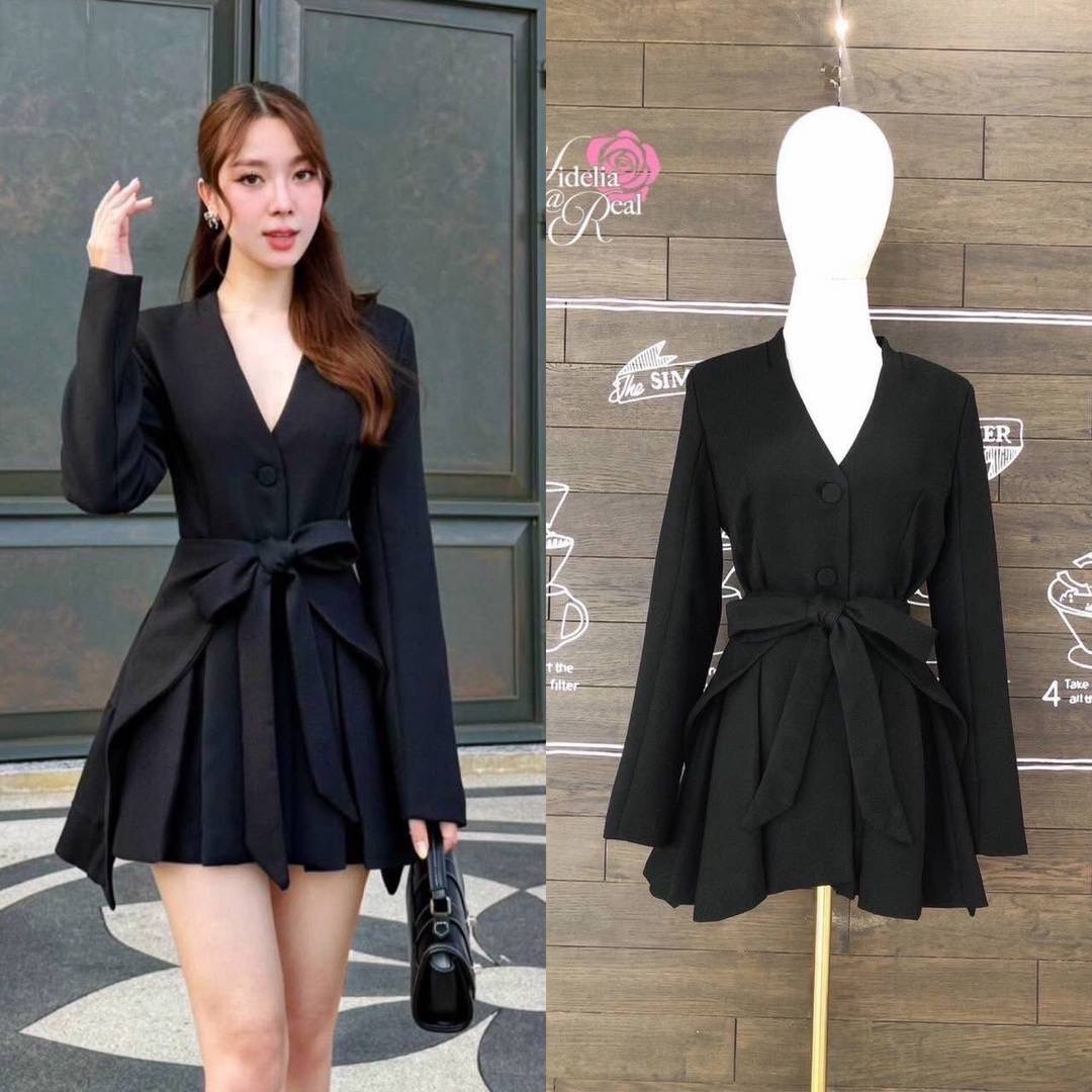 Set เบเซอร์เดรสกับกระโปรงสั้น ตัวเดรสแขนยาว ติดกระดุมหน้า ชายเดรสเย็บจีบ ใส่สบาย : สินค้าคุณภาพ (พร้อมส่ง)