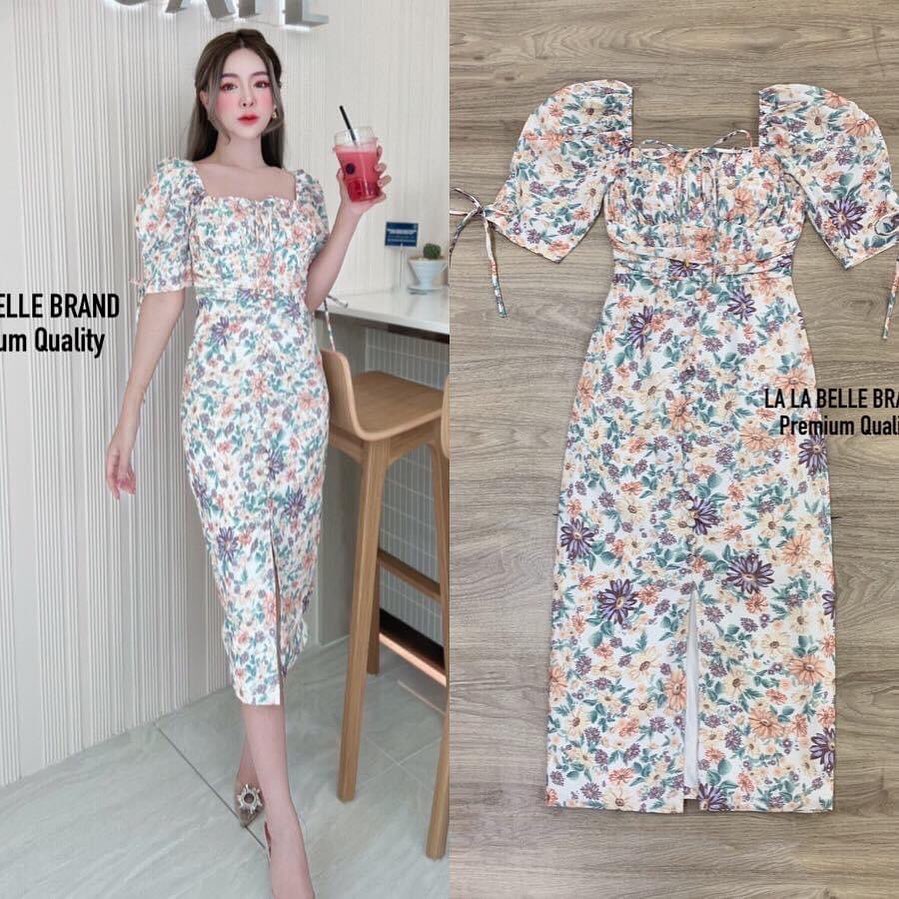 เดรสทรงเข้ารูปลายดอกไม้โทนสีเขียว คอเหลี่ยมแขนตุ๊กตาปลายแขนผูกโบว์อกเย็บ จับจีบมีเชือกผูกโบว์เอวเข้ารูปตีเกล็ดกระโปรง ทรงสอบยาวผ่าหน้าแต่งกระดุมยาวมีซับในอัดกาว ชุดนี้คือใส่ได้ตลอดกาล สินค้าคุณภาพ (พร้อมส่ง)