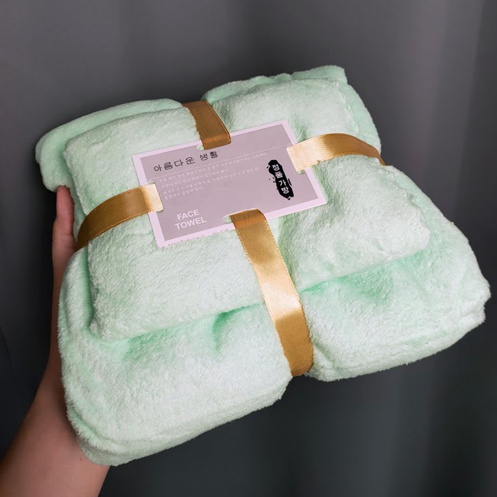 ผ้าขนหนูอาบน้ำ Set ผ้าเช็ดตัวใหญ่+ผ้าเช็ดผม แบรนด์เกาหลี เนื้อนุ่มสุดๆ เช็ดตัวเด็กทารกจนถึงผู้ใหญ่ บรรจุในถุงผ้าแก้ว