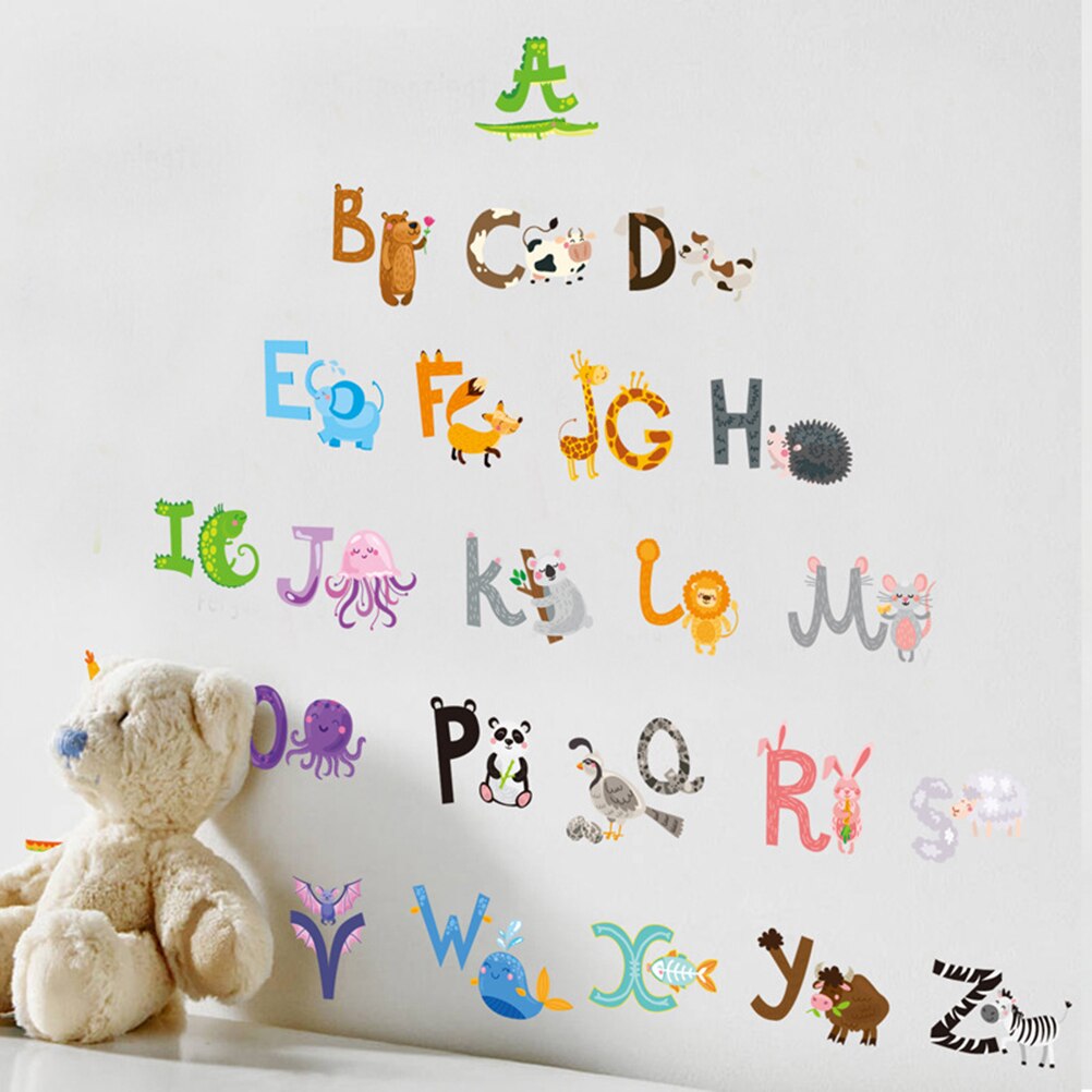 สติกเกอร์ติดผนัง ABC สติ๊กเกอร์ตกแต่ง DIY สติกเกอร์ A-Z เพื่อนสัตว์ ขนาดใหญ่ ลอกออกแล้วติดซ้ำได้